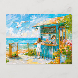 Cartes Pour Fêtes Annuelles Fille achetant sandwitch à la plage snacks