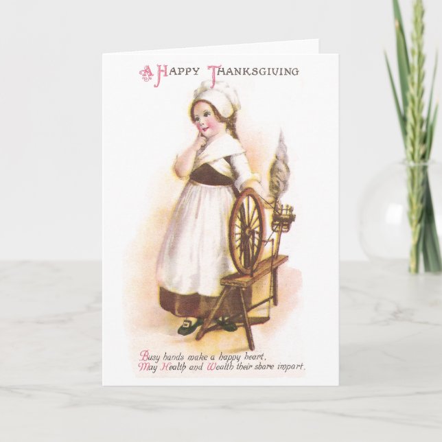 Cartes Pour Fêtes Annuelles Fille américaine coloniale et sa roue de rotation (Devant)