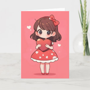 Cartes Pour Fêtes Annuelles Fille Anime Chibi Kawaii et Cœur