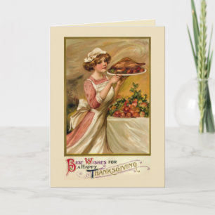 Cartes Pour Fêtes Annuelles Fille avec dinde rôtie