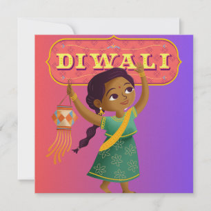 Cartes Pour Fêtes Annuelles Fille Avec Lantern Diwali Card Personnaliser color