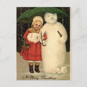 Cartes Pour Fêtes Annuelles Fille avec le bonhomme de neige