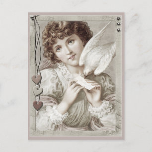 Cartes Pour Fêtes Annuelles Fille avec pigeon porteur CC0584 Valentine Postcar