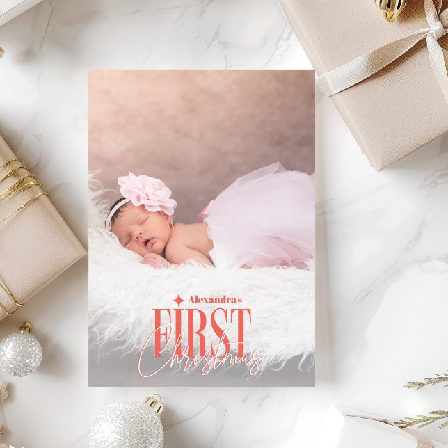 Cartes Pour Fêtes Annuelles Fille bébé moderne photo personnalisée de Noël (Créateur téléchargé)