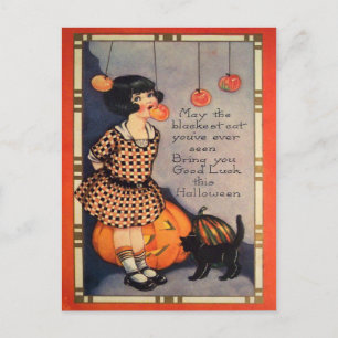 Cartes Pour Fêtes Annuelles Fille Bobbing Pour Pommes Citrouille Chat Noir