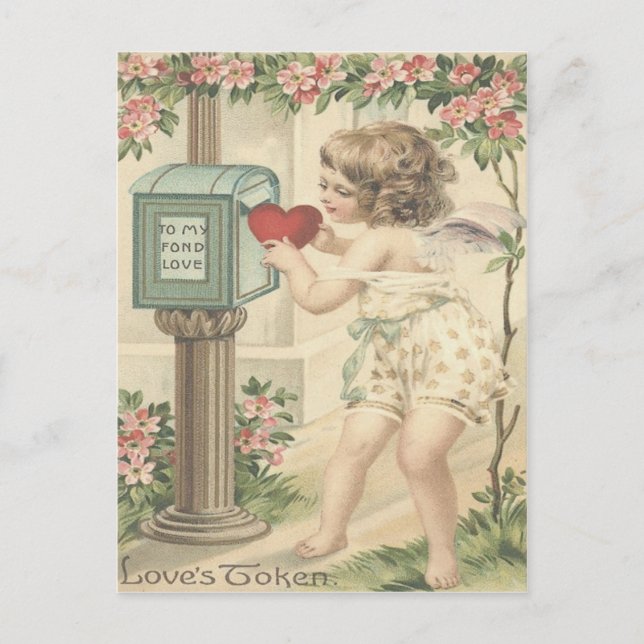 Cartes Pour Fêtes Annuelles Fille Cherub Coeur Cupidon Boîte aux lettres Valen (Devant)