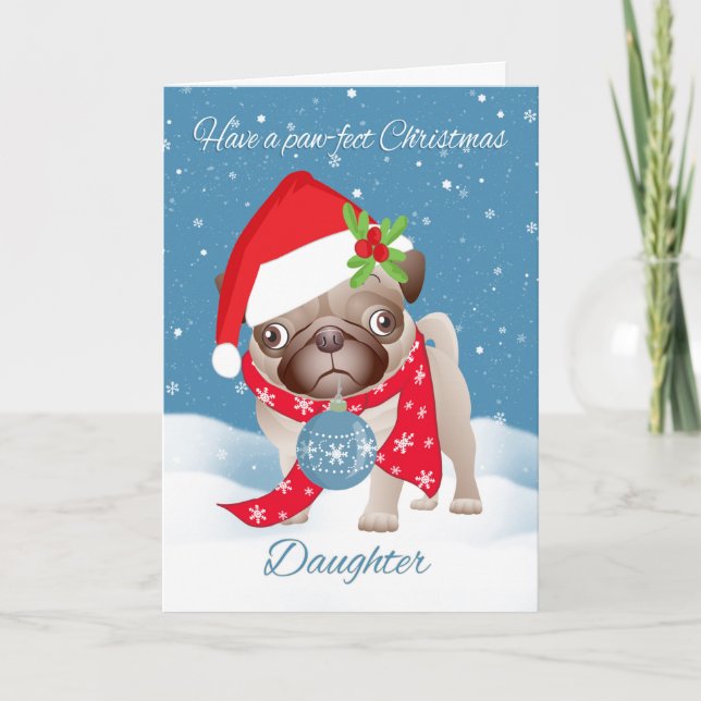 Cartes Pour Fêtes Annuelles Fille, chien de carlin avec le casquette mignon de (Devant)