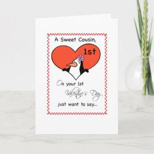 Cartes Pour Fêtes Annuelles Fille Cousin 1er Saint Valentin mignonne Penguin