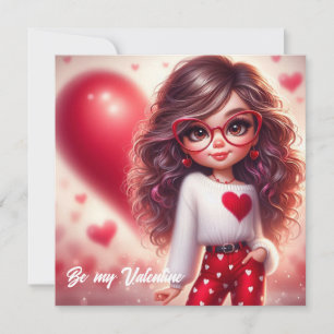 Cartes Pour Fêtes Annuelles Fille de dessin animé timide pour la Saint-Valenti