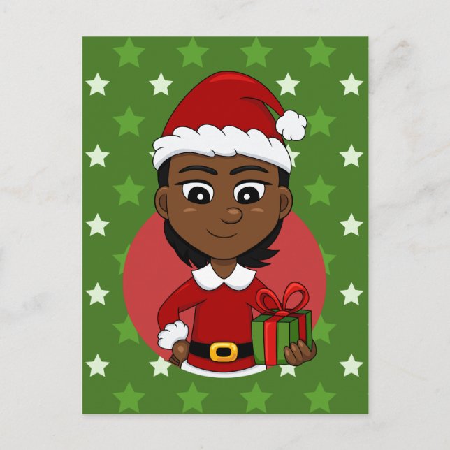Cartes Pour Fêtes Annuelles Fille de Noël afro-américaine aux cheveux courts (Devant)