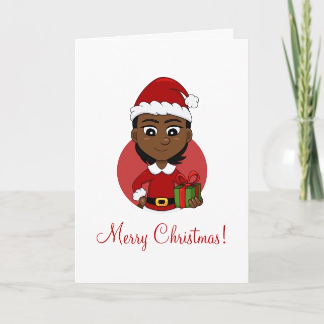 Cartes Pour Fêtes Annuelles Fille de Noël afro-américaine aux cheveux courts (Devant)