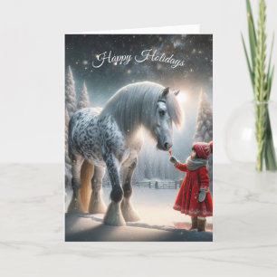 Cartes Pour Fêtes Annuelles Fille De Noël Avec Cheval Gris Dapple