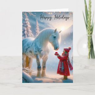 Cartes Pour Fêtes Annuelles Fille De Noël Avec Cheval Gris Dapple