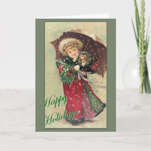 Cartes Pour Fêtes Annuelles Fille de Noël avec chiot