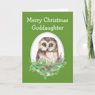 Cartes Pour Fêtes Annuelles Fille de Noël Cute Owl Bird Holly PIne