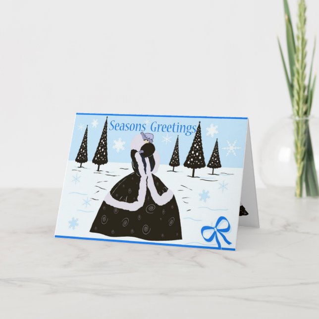 Cartes Pour Fêtes Annuelles Fille de Noël d'art déco dans le bleu (Devant)