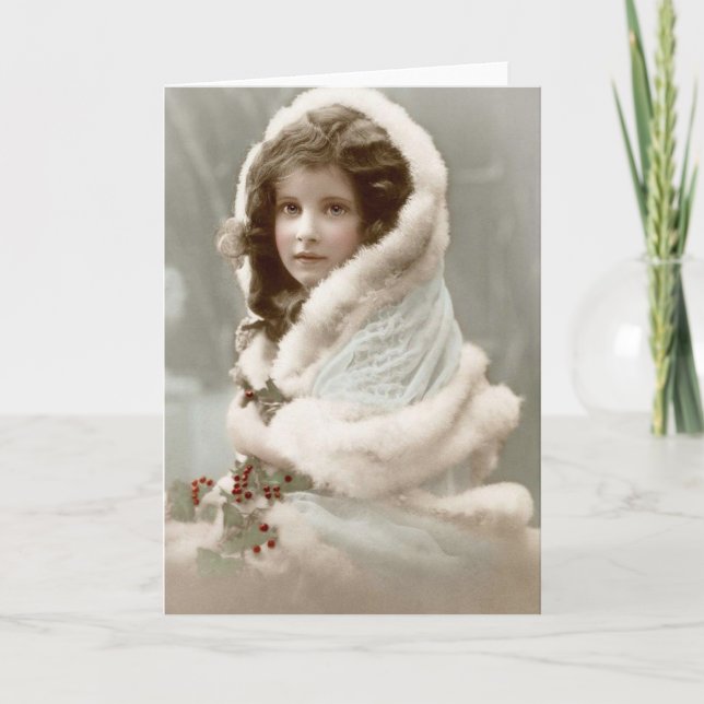 Cartes Pour Fêtes Annuelles Fille de Noël d'hiver vintage (Devant)