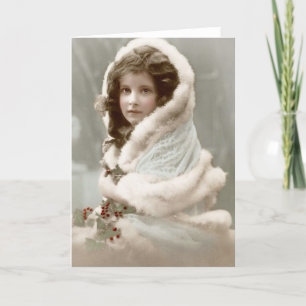 Cartes Pour Fêtes Annuelles Fille de Noël d'hiver vintage