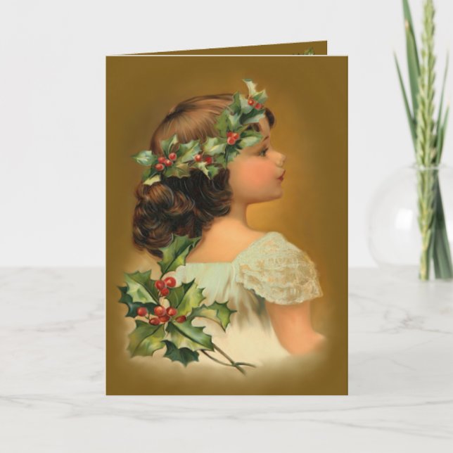 Cartes Pour Fêtes Annuelles Fille de Noël Holly (Devant)