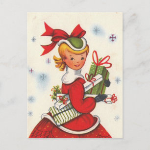 Cartes Pour Fêtes Annuelles Fille de Noël vintage des années 1950