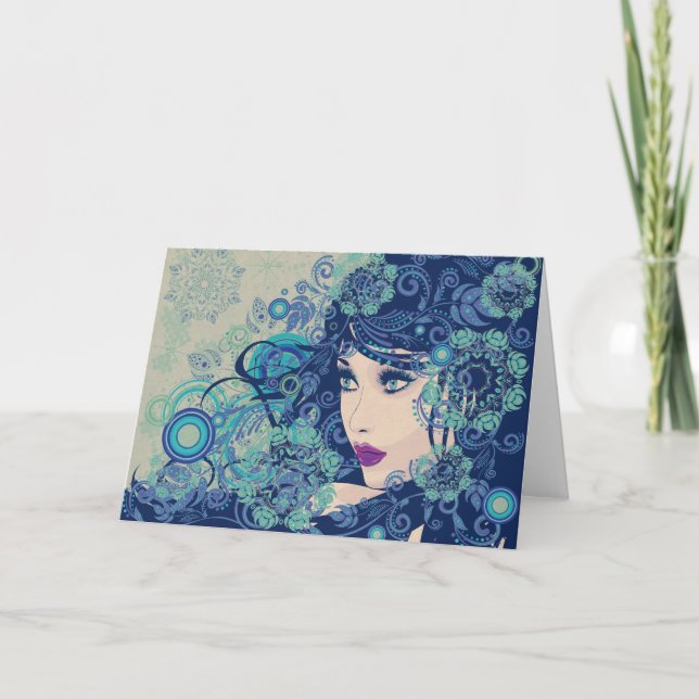 Cartes Pour Fêtes Annuelles Fille d'hiver avec la grunge florale 3 (Devant)