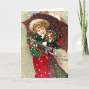 Cartes Pour Fêtes Annuelles Fille d'hiver de Maud Humphrey avec le chien