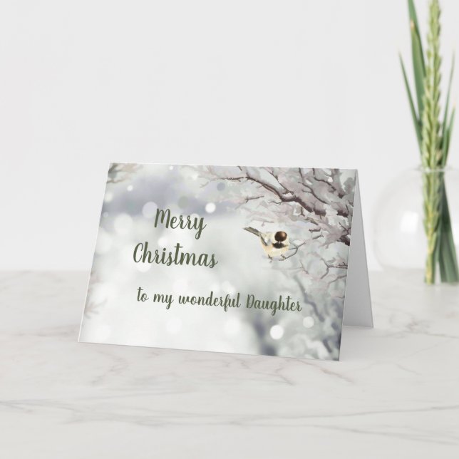 Cartes Pour Fêtes Annuelles Fille d'oiseau de Frost d'hiver de Joyeux Noël (Devant)