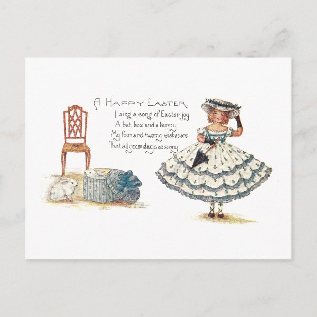 Cartes Pour Fêtes Annuelles Fille en robe de Pâques et lapins (Devant)