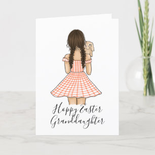 Cartes Pour Fêtes Annuelles Fille en vichy orange portant un lapin de compagni