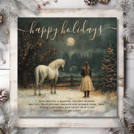 Cartes Pour Fêtes Annuelles Fille et cheval | Pleine lune Noël d'hiver