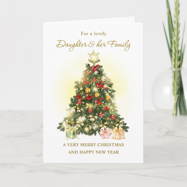 Cartes Pour Fêtes Annuelles Fille et sa famille Arbre de Noël (Devant)