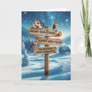 Cartes Pour Fêtes Annuelles Fille et sa femme Robins de Noël