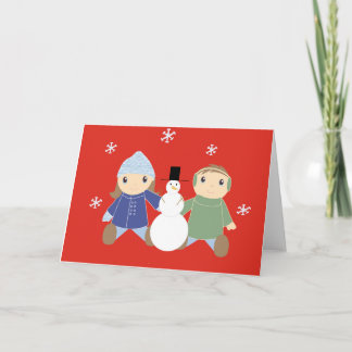 Cartes Pour Fêtes Annuelles fille_garçon_avec_neige