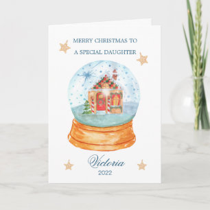 Cartes Pour Fêtes Annuelles Fille Globe de neige Gingbread Maison Noël