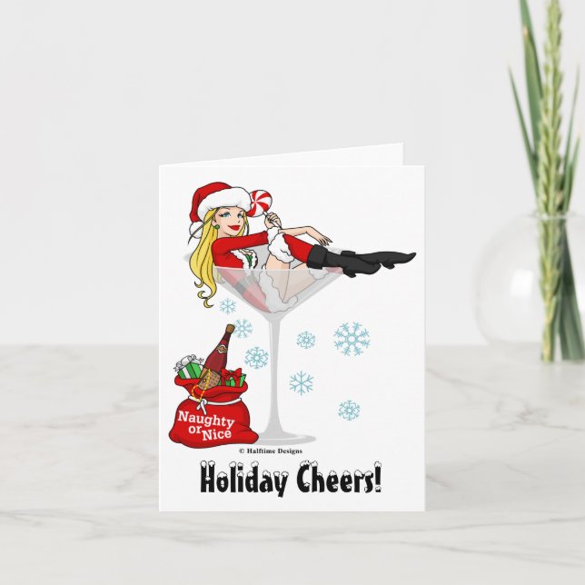 Cartes Pour Fêtes Annuelles Fille Martini de Père Noël (Devant)