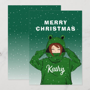 Cartes Pour Fêtes Annuelles Fille mignonne avec grenouille verte Sweat - shirt