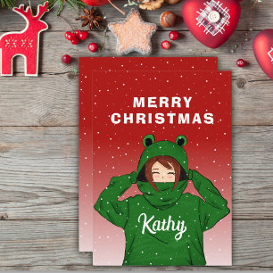 Cartes Pour Fêtes Annuelles Fille mignonne avec grenouille verte Sweat - shirt