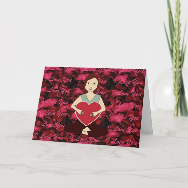 Cartes Pour Fêtes Annuelles Fille mignonne de yoga tenant le coeur rouge (Devant)
