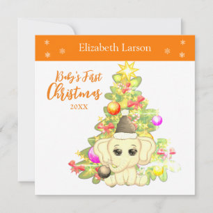 Cartes Pour Fêtes Annuelles Fille mignonne Premier Noël Orange Elephant Baby's