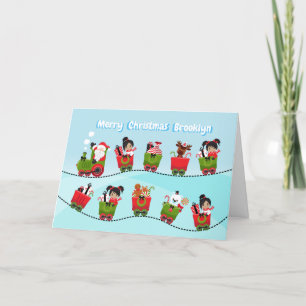 Cartes Pour Fêtes Annuelles Fille multiculturelle voyageant en train avec le P