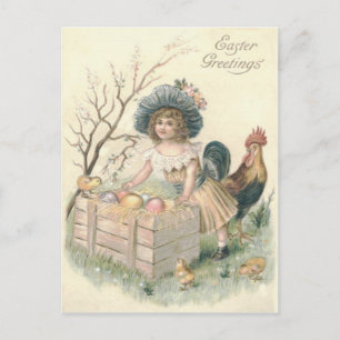 Cartes Pour Fêtes Annuelles Fille Pâques Poussin Coq Oeuf Coloré