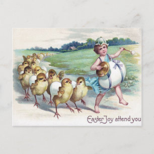 Cartes Pour Fêtes Annuelles Fille Pâques Poussin Œuf Tambour Victorien