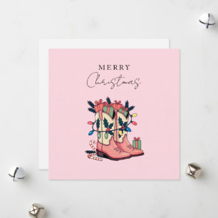 Cartes Pour Fêtes Annuelles Fille rose moderne Botte occidentale Noël