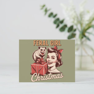 Cartes Pour Fêtes Annuelles Fille sauvage Noël Opossum Xmas Rétro branché