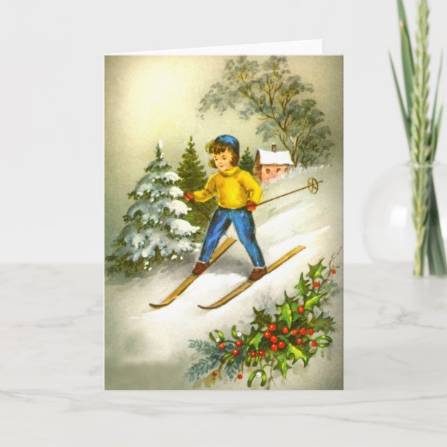 Cartes Pour Fêtes Annuelles Fille ski (Devant)
