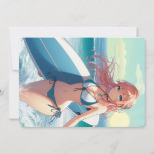 Cartes Pour Fêtes Annuelles Fille surfeuse d'anime côtier/nautique/tropical