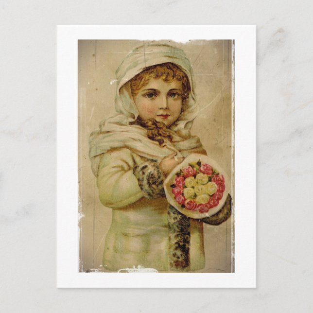 Cartes Pour Fêtes Annuelles Fille victorienne avec des roses de Noël (Devant)