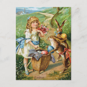 Cartes Pour Fêtes Annuelles Fille victorienne avec le courrier de lapins et