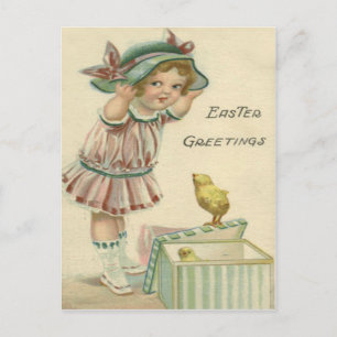 Cartes Pour Fêtes Annuelles Fille victorienne présente poussin de Pâques