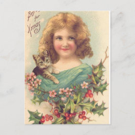 Cartes Pour Fêtes Annuelles Fille Vintage de Noël avec chat